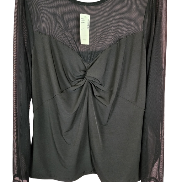 Black dress top with mesh and twist front detail - Picture 4 of 5